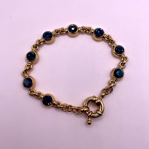 Vintage Gold Tone Blue Beaded Statement Bracelet - Picture 2 of 2